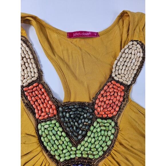 Julie's closet botique top beaded multi color yellow tank made in USA bold small - Picture 4 of 7
